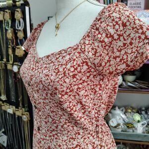 Dress Monteau Brand Red and cream Dress Floral Print size Small (missing belt)